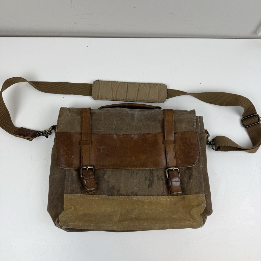 Brown Canvas Messenger Bag with Leather Accents